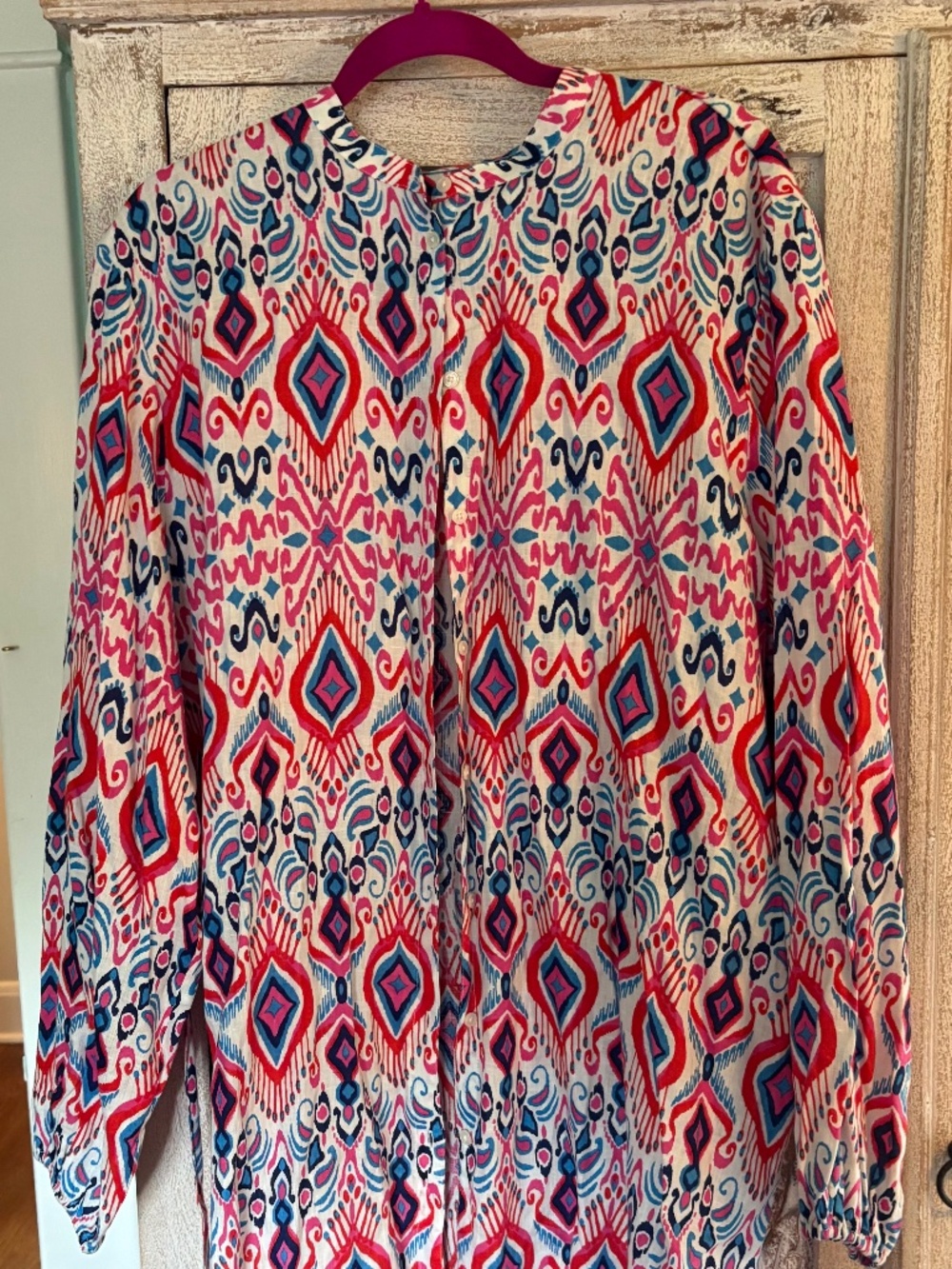 NWT-Boden linen pink red blue Ikat pattern belted tunic